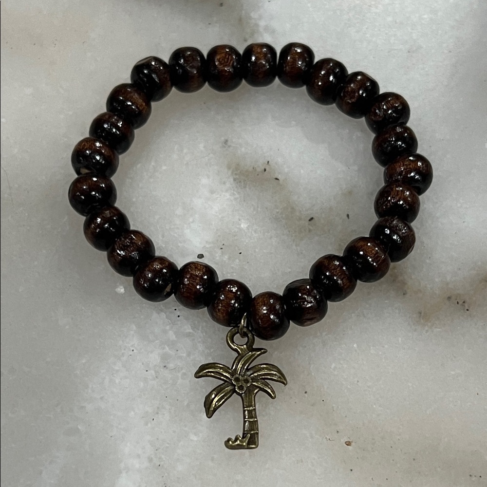 Brown Beaded Bracelet with Palm Tree Charm
